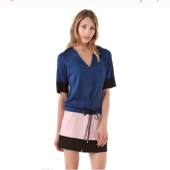 Diane Von Furstenberg Silk Koemi Dress Casual Chic Dropwaist 2 XS navy pink - Picture 1 of 9